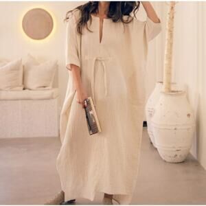 Oddbird Co. Ruya Oversized Midi Tunic Dress- Ivory Size XXS NWT